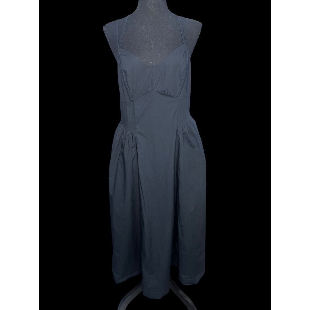 A New Day Midi Sundress Women M Black Smocked Strappy Back Pockets Summer Dress